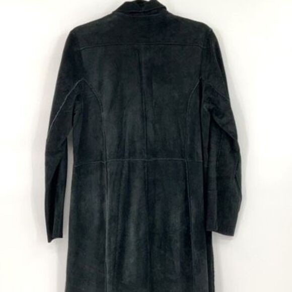 Guess Vintage Black Button Front Long Sleeve Genuine Leather Long Coat Size Larg - Picture 3 of 6